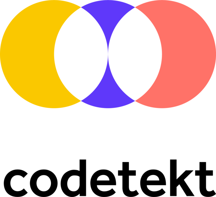 im oberen Bildbereich sind drei ineinander übergehende Kreise in den Farben gelb, lila und orange zu sehen. Darunter steht in schwarzen Großbuchstaben "Codetekt"