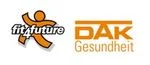 links: oranges Männchen mit Schriftzug "Fir4Future" über den Bauch, rechts: oranger Schriftzug DAK Gesundheit in Großbuchstaben