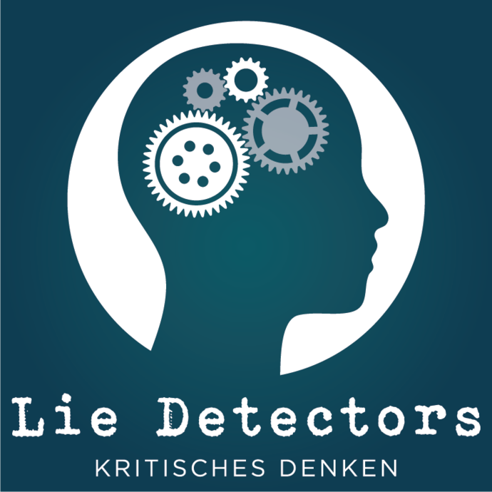 Logo von Lie Detectors mit dem Untertitel »Kritisches Denken« und einer Grafik von einem Kopf von der Seite mit abgebildeten Zahnrädern im Kopf.