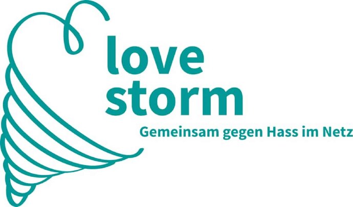 Logo mit der Schrift lovestorm. Gemeinsam gegen Hass im Netz