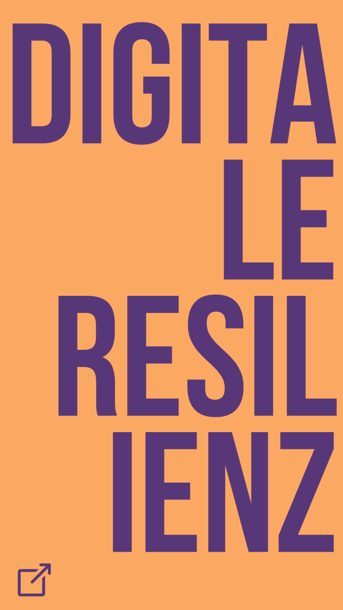 Orangener Hintergrund mit versetzen Buchstaben und dem Text »Digitale Resilienz«