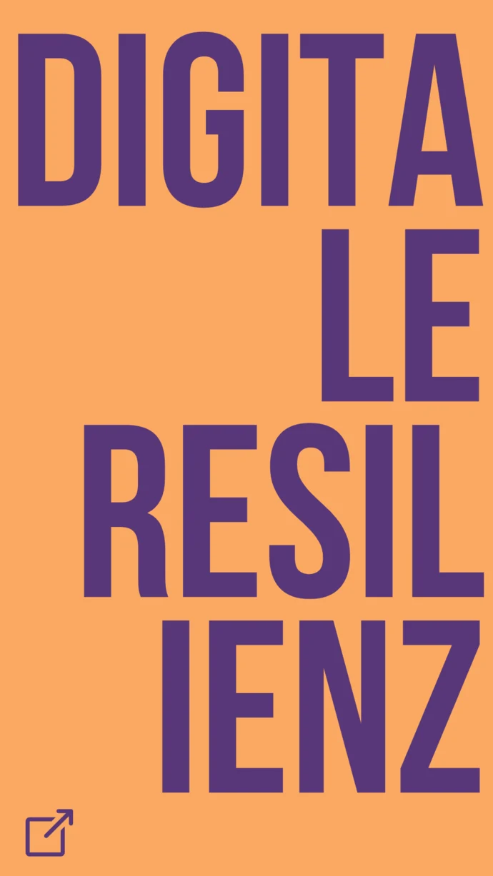 Orangener Hintergrund mit versetzen Buchstaben und dem Text »Digitale Resilienz«