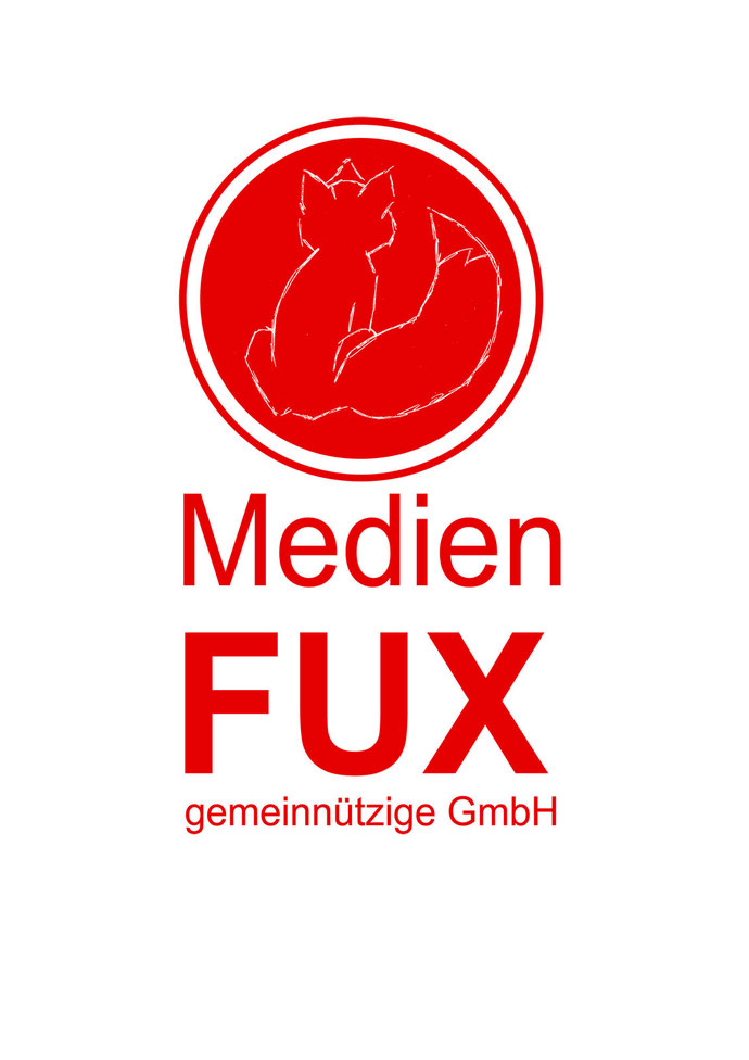 Auf dem Logo ist der Titel »medienfux gGmbH« zu sehen und ein roter Fuchs von hinten in einer grafischen Zeichnung.